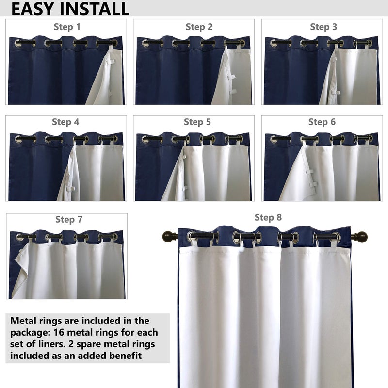 DriftAway Thermal Insulated 100 Percent Darkening Blackout Curtain Liner 2 Panels Each Liner Size 50 Inch by 80 Inch Rings Included Off White Panel - Image 4